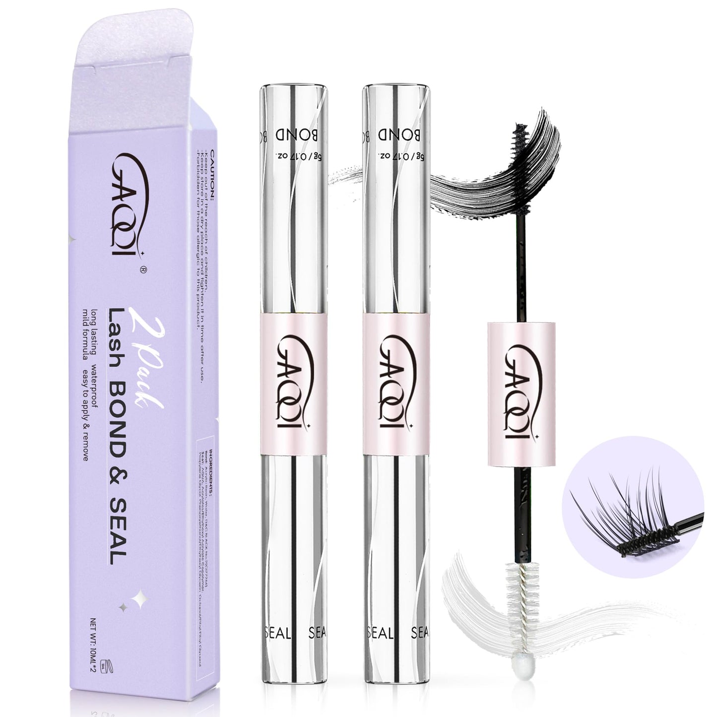 GAQQI Lash Cluster Glue, Lash Bond and Seal Waterproof, Bond & Seal Lash Glue for Eyelash Cluster, Lash Glue Black Long-Lasting 72H, Latex-Free（5ml+5ml）