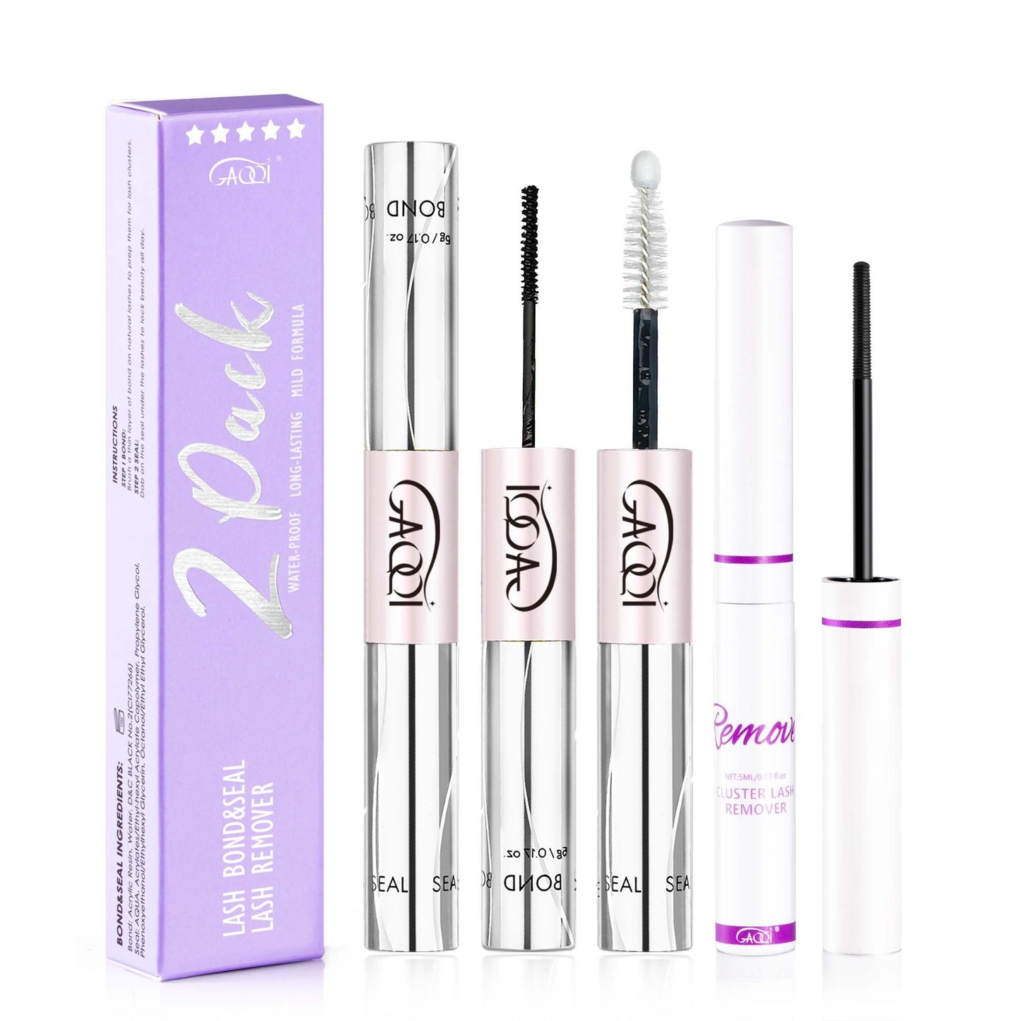 GAQQI Lash Cluster Glue, Lash Bond and Seal Waterproof, Bond & Seal Lash Glue for Eyelash Cluster, Lash Glue Black Long-Lasting 72H, Latex-Free（5ml+5ml）