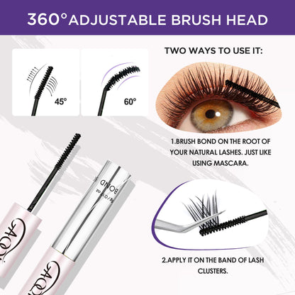 GAQQI Lash Cluster Glue, Lash Bond and Seal Waterproof, Bond & Seal Lash Glue for Eyelash Cluster, Lash Glue Black Long-Lasting 72H, Latex-Free（5ml+5ml）